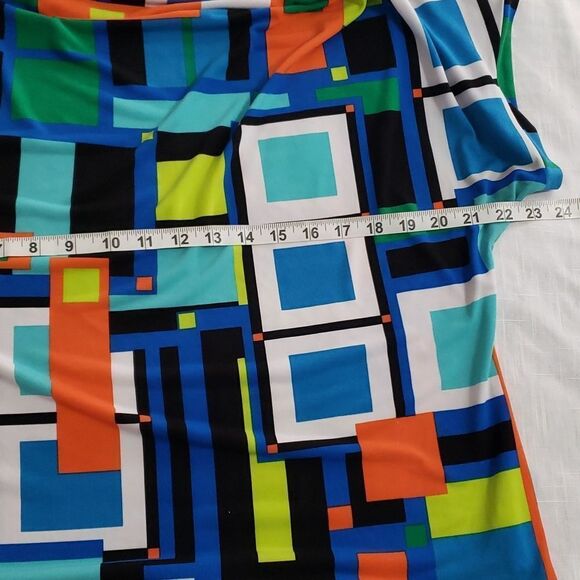 New Directions. Petite. EUC. Blue, Orange, Teal Short Sleeve Top. Size XLP - Picture 8 of 10